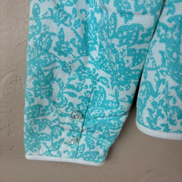 Oscar de la Renta Blue White Floral Blazer Jacket Old Money Women’s size 10P - Picture 9 of 13